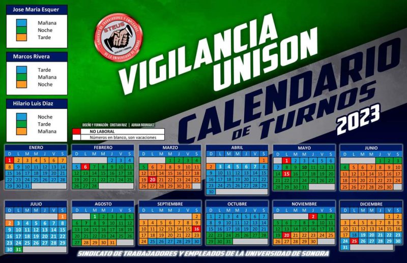 CALENDARIO VIGILANCIA 2023 SINDICATO DE TRABAJADORES Y EMPLEADOS DE